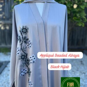 AAppliqué Beaded Abaya with Black Hijab