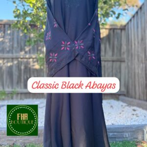 Classic Black Abaya with Pink Floral Embroidery